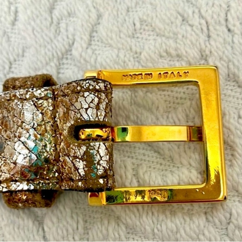 Vintage leather gold “crackle” belt, Italian gold tone buckle
